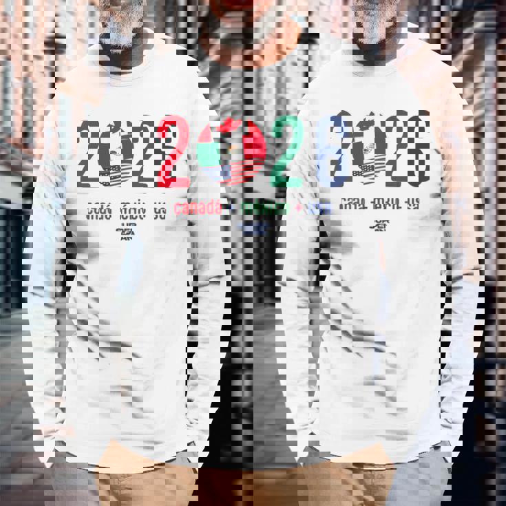 ワールドカップ2026開催国サッカーデザイン 長袖Tシャツ 高齢者への贈り物