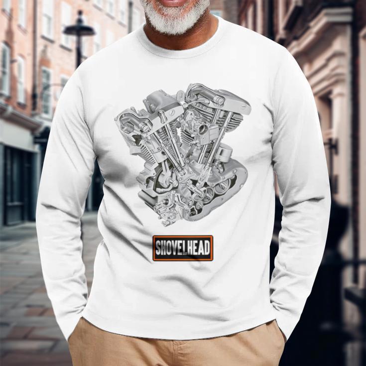 ヴィンテージ Hd オートバイtwin ショベルヘッド エンジン クラシック バイカー 長袖Tシャツ 高齢者への贈り物