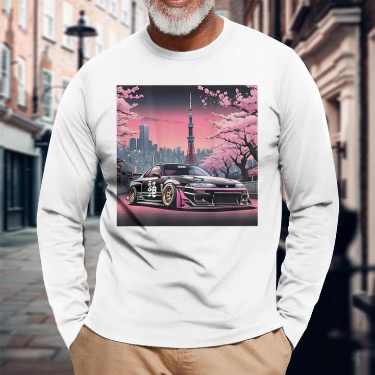 ヴィンテージ Jdm 日本伝説 ドリフト レースカー 東京 背面 長袖Tシャツ 高齢者への贈り物