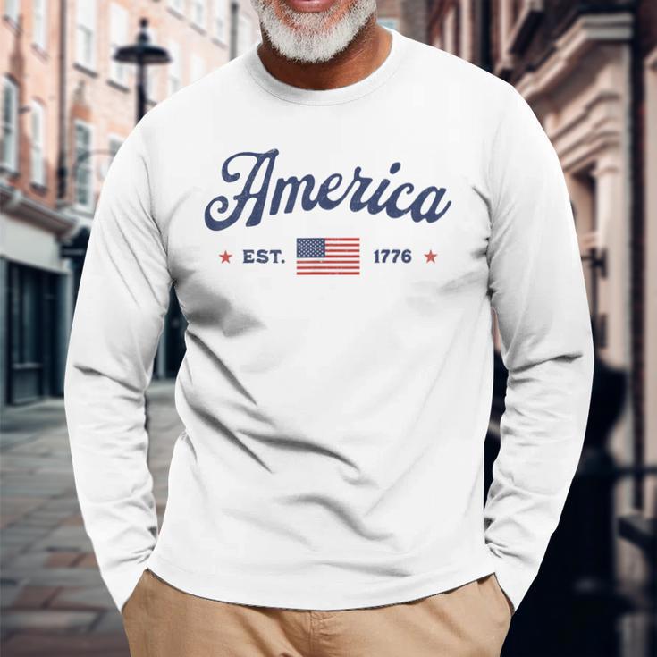 ヴィンテージ アメリカ国旗 Usa 4Th Of July American Flag Patriotic 長袖Tシャツ 高齢者への贈り物