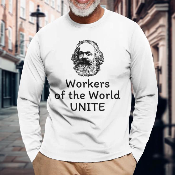 世界労働者たち団結 共産主義マニフェスト カール・マルクス 長袖Tシャツ 高齢者への贈り物