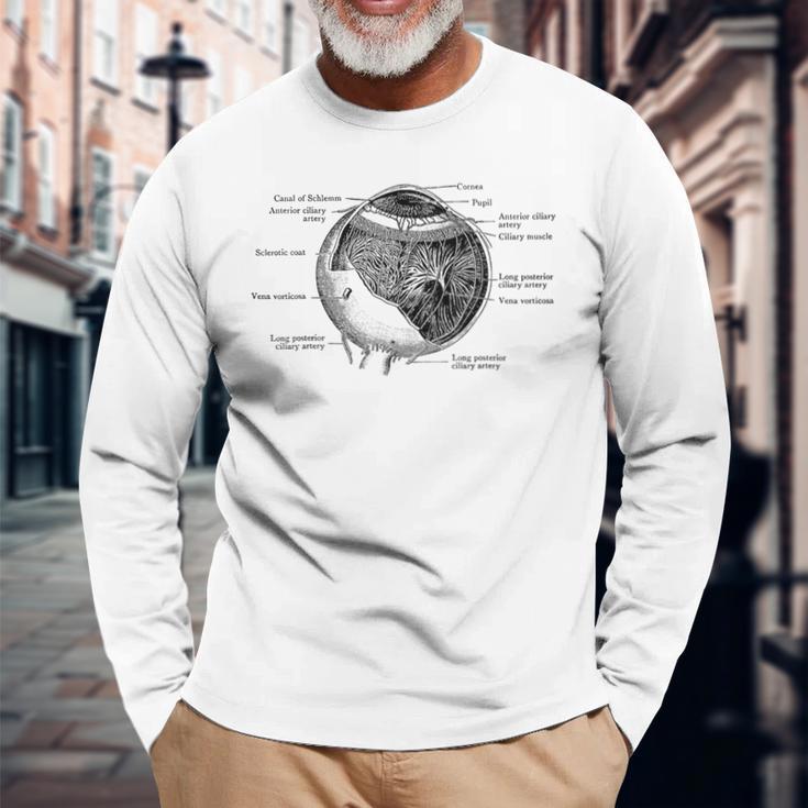 人間の目 目玉 ヴィンテージ 解剖学 長袖Tシャツ 高齢者への贈り物