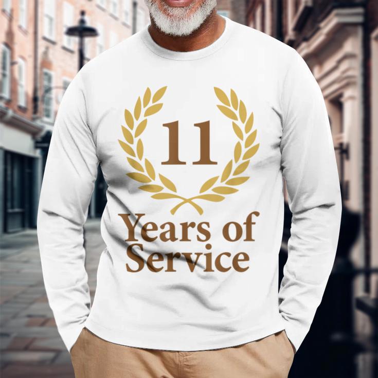勤務11年 おもしろ11周年記念 ジュビリー 長袖Tシャツ 高齢者への贈り物
