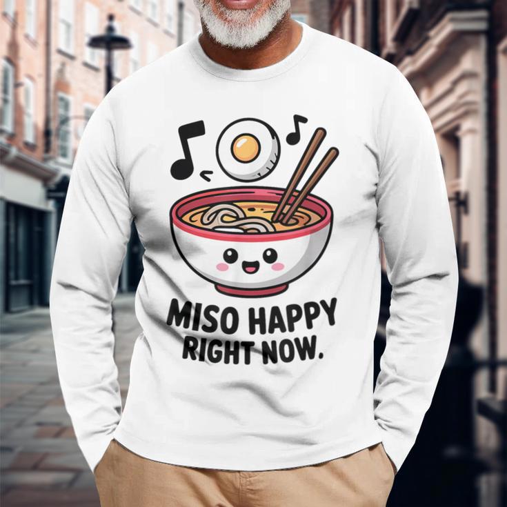味噌ハッピー寿司ラーメン日本 長袖Tシャツ 高齢者への贈り物