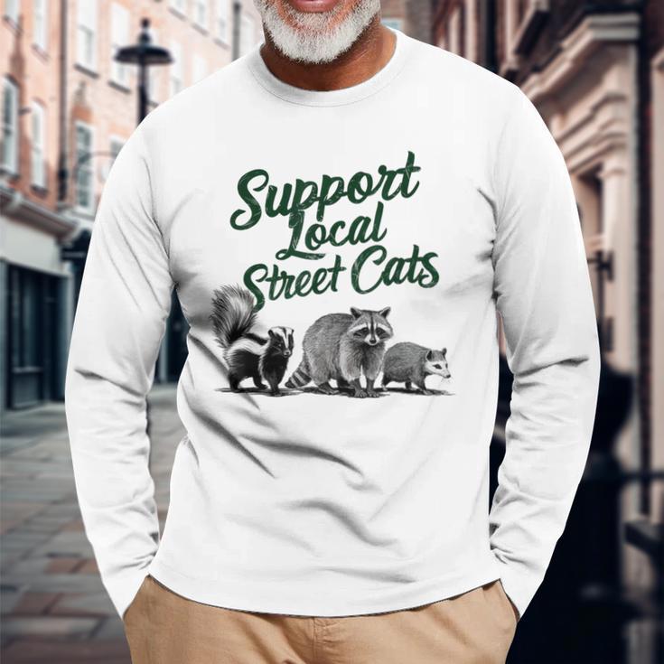 地元のストリートキャットをサポート アライグマ スカンク ポッサム 長袖Tシャツ 高齢者への贈り物
