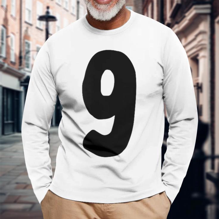数字 9 太字 ブラック 長袖Tシャツ 高齢者への贈り物