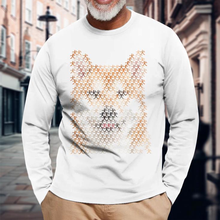 文字絵 柴犬 長袖Tシャツ 高齢者への贈り物