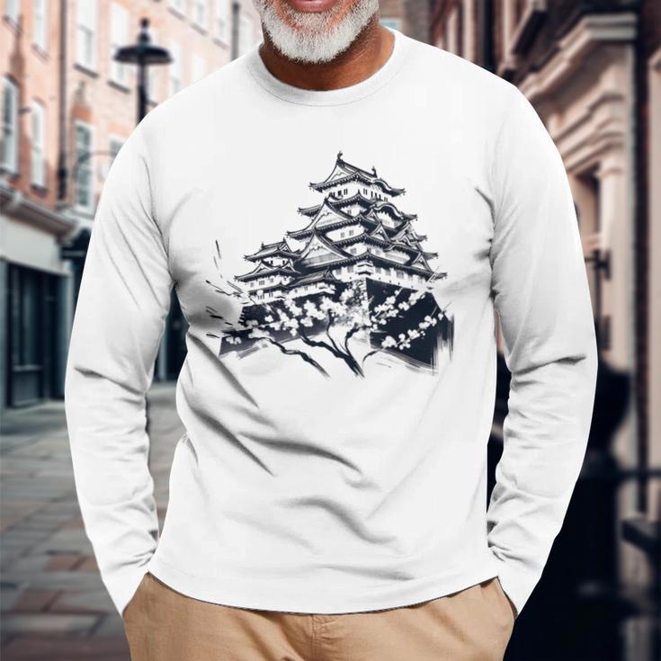 日本伝統風姫路城 長袖Tシャツ 高齢者への贈り物