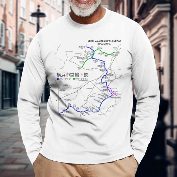 横浜市電鉄線鉄道おみやげ路線図 長袖Tシャツ 高齢者への贈り物