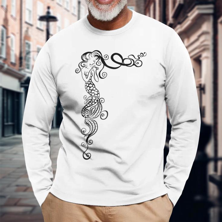 気まぐれな人魚 長袖Tシャツ 高齢者への贈り物
