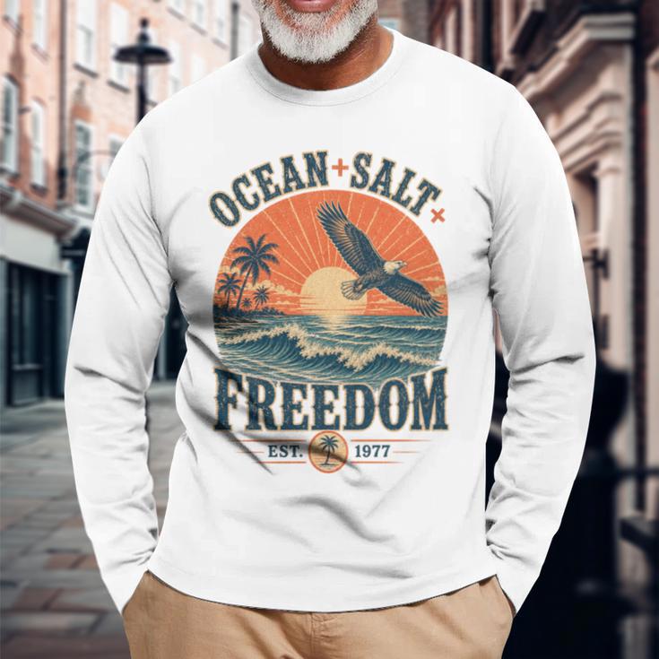 海 塩 自由 沿岸 愛国的 ワシ レトロ 夕日 長袖tシャツ 長袖Tシャツ 高齢者への贈り物