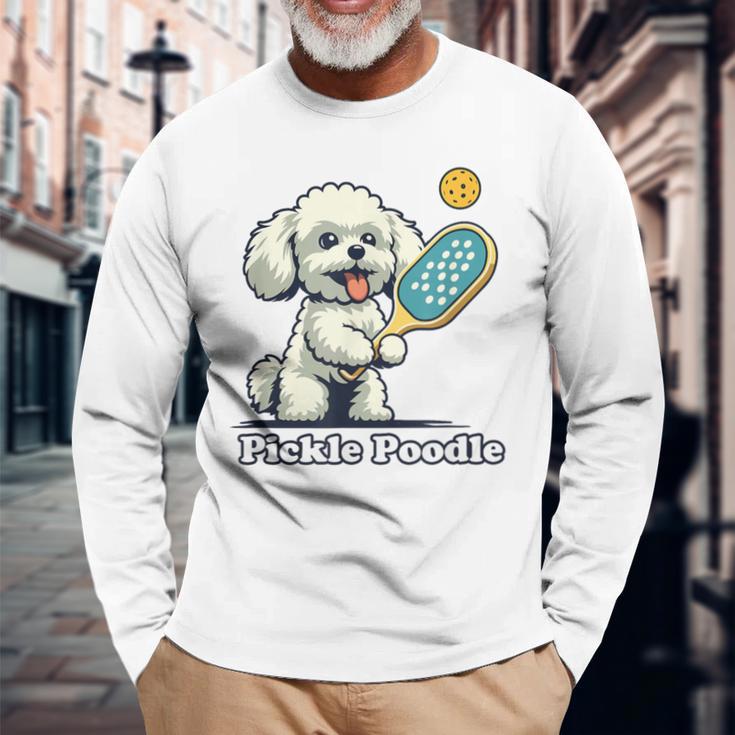 犬 遊び ピックルボール マルチーズ プードル 面白い ピクルスプードル 長袖Tシャツ 高齢者への贈り物