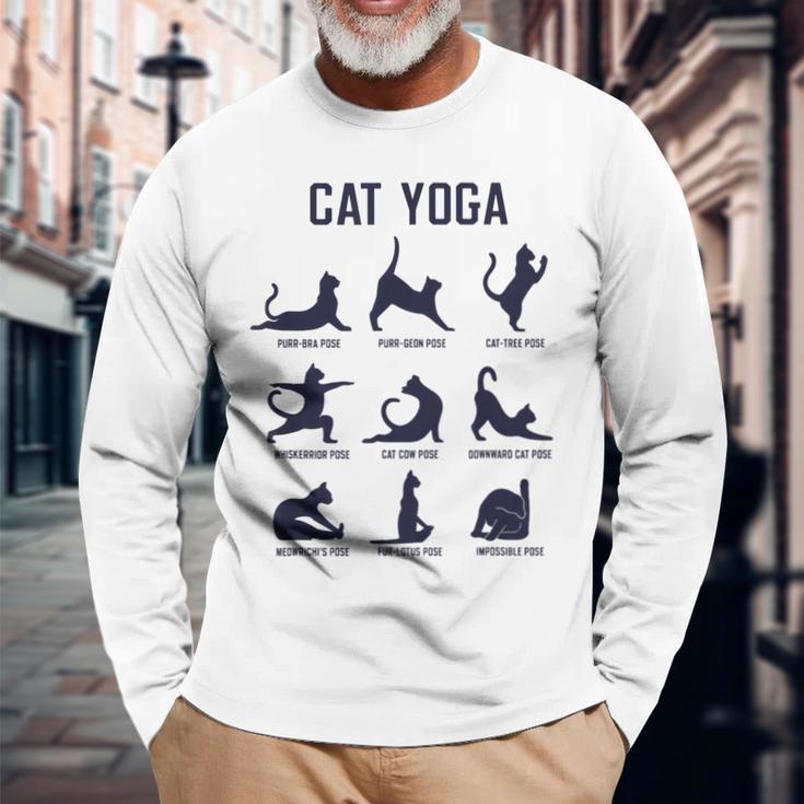 猫のヨガのポーズ 長袖Tシャツ 高齢者への贈り物