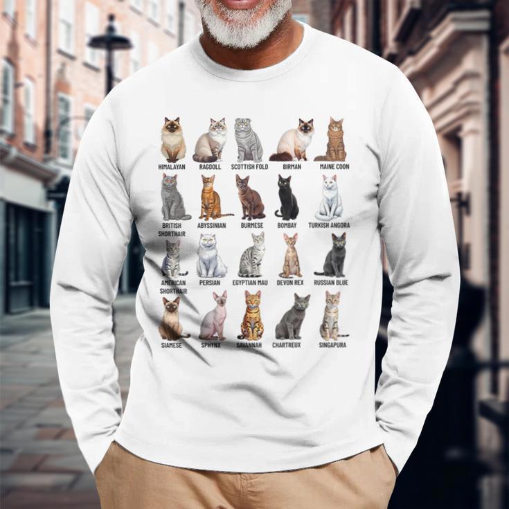 猫の種類教育猫の品種チャートガイド 長袖Tシャツ 高齢者への贈り物