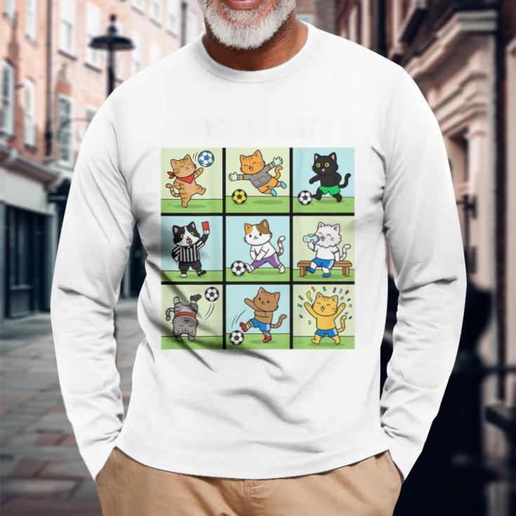 猫好きのためのフィットネス猫サッカーグラフィック 長袖Tシャツ 高齢者への贈り物