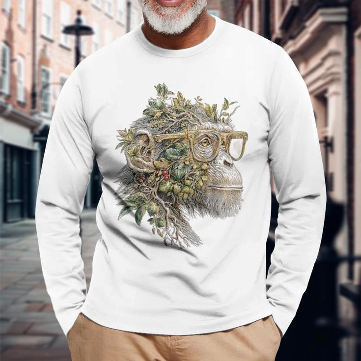 猿 野生動物 サファリ 動物愛好家 グラフィック イラスト 長袖Tシャツ 高齢者への贈り物