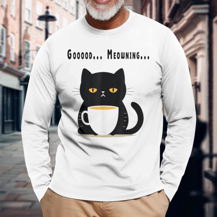 疲れた黒猫 – 月曜日の気分そのまま 長袖Tシャツ 高齢者への贈り物