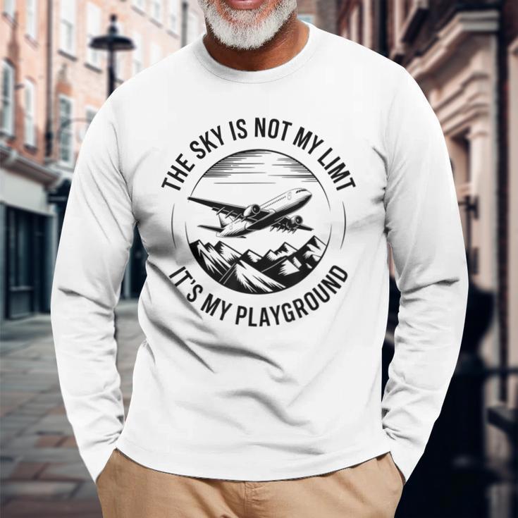空は私の限界ではない 飛行機デザイン 長袖Tシャツ 高齢者への贈り物