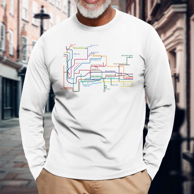 路線図 兵庫 神戸 地下鉄 電車 デザイン 長袖Tシャツ 高齢者への贈り物