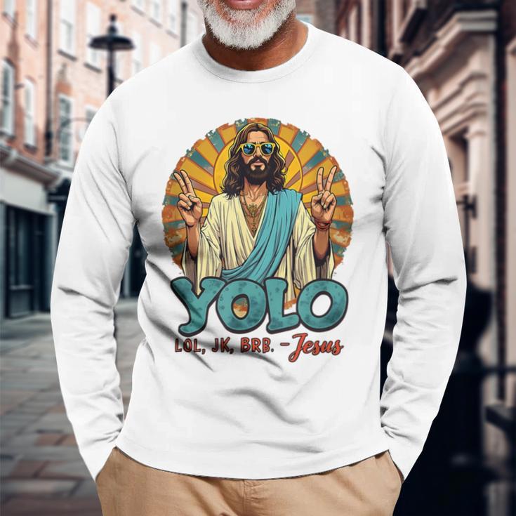 面白いキリスト復活祭の日イエス 長袖Tシャツ 高齢者への贈り物