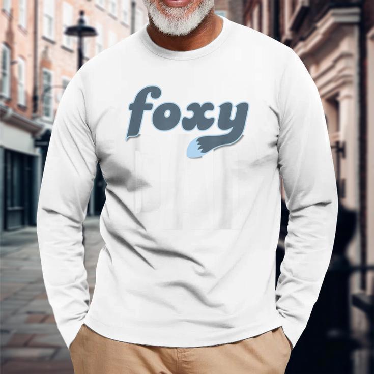 面白いフォクシーお父さんレトロ ビンテージ デザイン 長袖Tシャツ 高齢者への贈り物