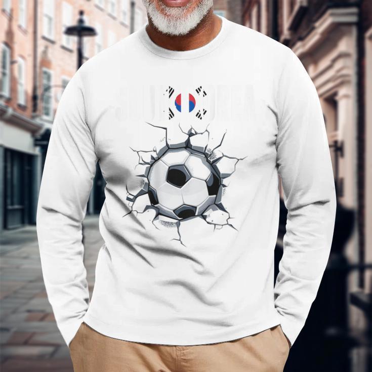 韓国サッカーファン 韓国フットボール ひび割れた壁 長袖Tシャツ 高齢者への贈り物
