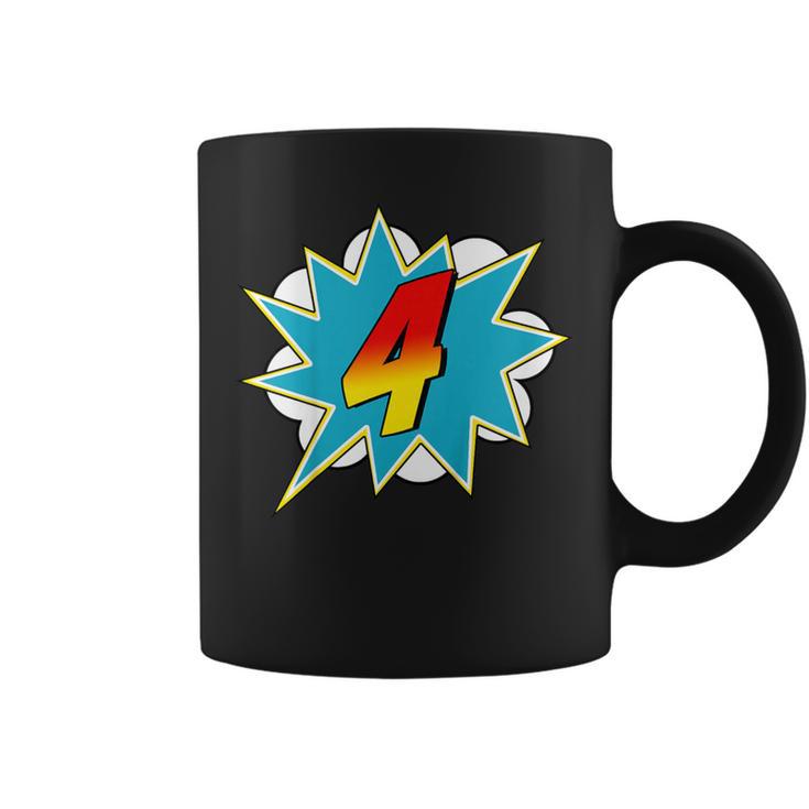 4-4th Birthday Superhero Four Years Old Comic Book Graphic Print Coffee Mug