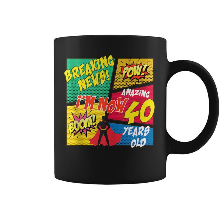 40 Years Old Birthday Comic Style Book Lover Party Graphic Print Coffee Mug