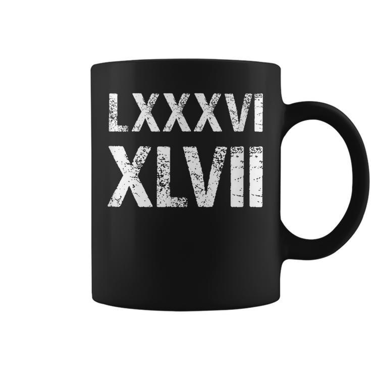8647 ローマ数字 抗議ヴィンテージアンティーク調 Lxxxvi Xlvii コーヒーマグ