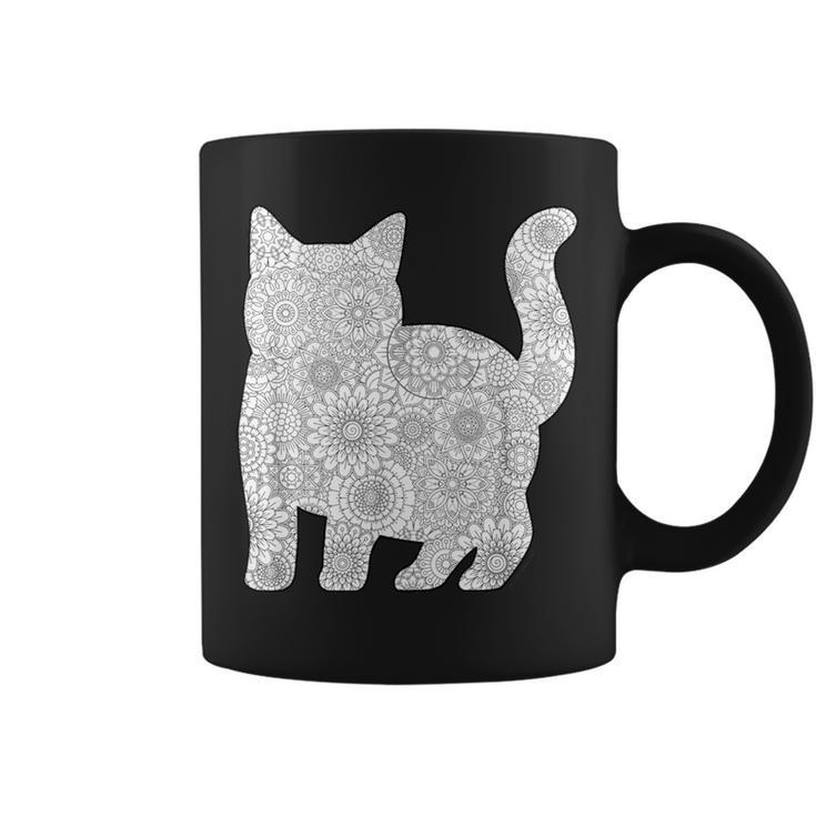 Adult Coloring Book CAT Mandala Flowers T-Shirt Graphic Print Coffee Mug Adult Coloring Book CAT Mandala Flowers T-Shirt Graphic Print Coffee Mug