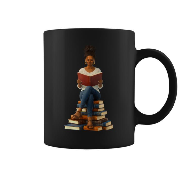 African American Woman Melanin Afro Girl Reading Book Graphic Print Coffee Mug