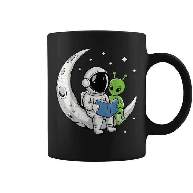 Astronaut Alien Reading Book Moon Space Graphic Print Coffee Mug