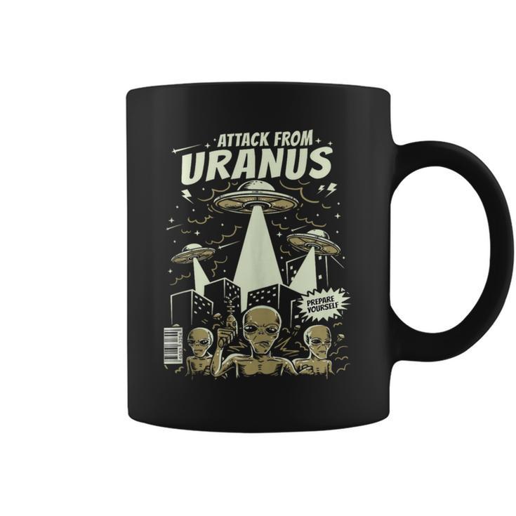 Attack From Uranus Retro Space Alien UFO Comic Book Graphic Print Coffee Mug