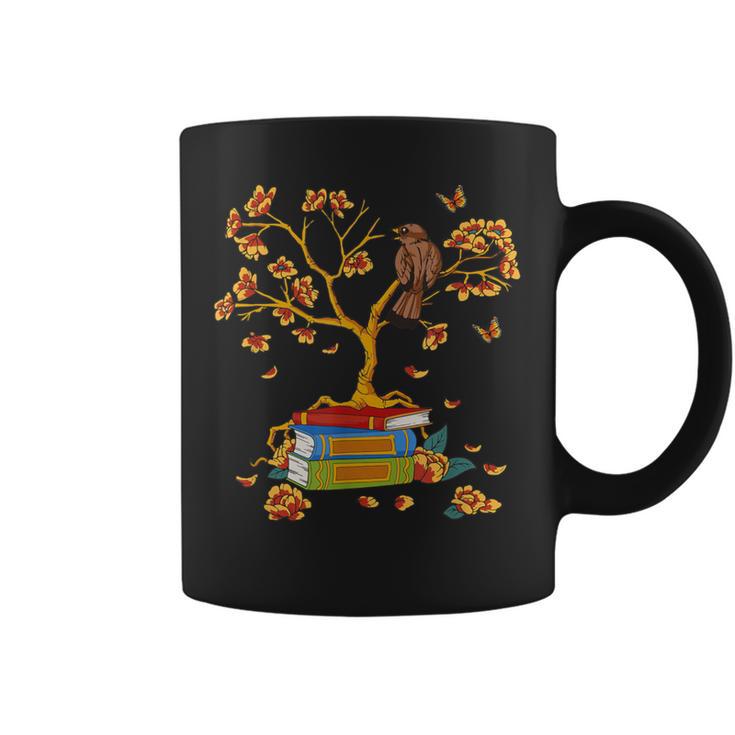Avid Reader- Book Worm Floral Bird Graphic Print Coffee Mug