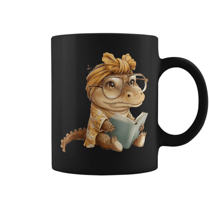 Baby Crocodile Small Book Reading Reptile Graphic Portrait Graphic Print Coffee Mug