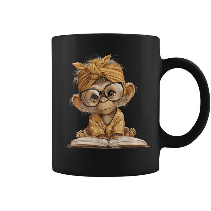 Baby Monkey Open Book Reading Animal Lover Graphic Portrait Graphic Print Coffee Mug