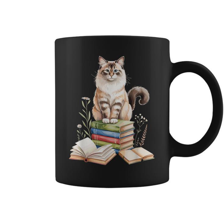 Balinese Cat Longhaired Siamese Books Flowers Book Reading Graphic Print Coffee Mug