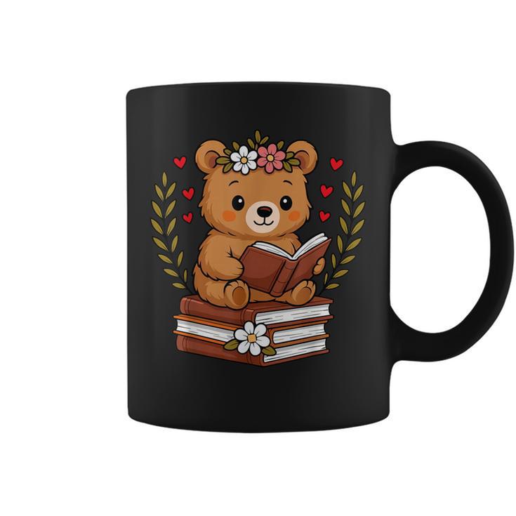 Bear Reading Book Graphic Bear With Book Floral Graphic Print Coffee Mug
