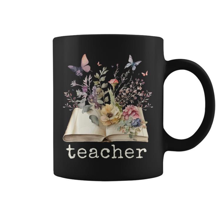 Beautiful Floral Open Book Teacher Men Women Graphic Print Coffee Mug