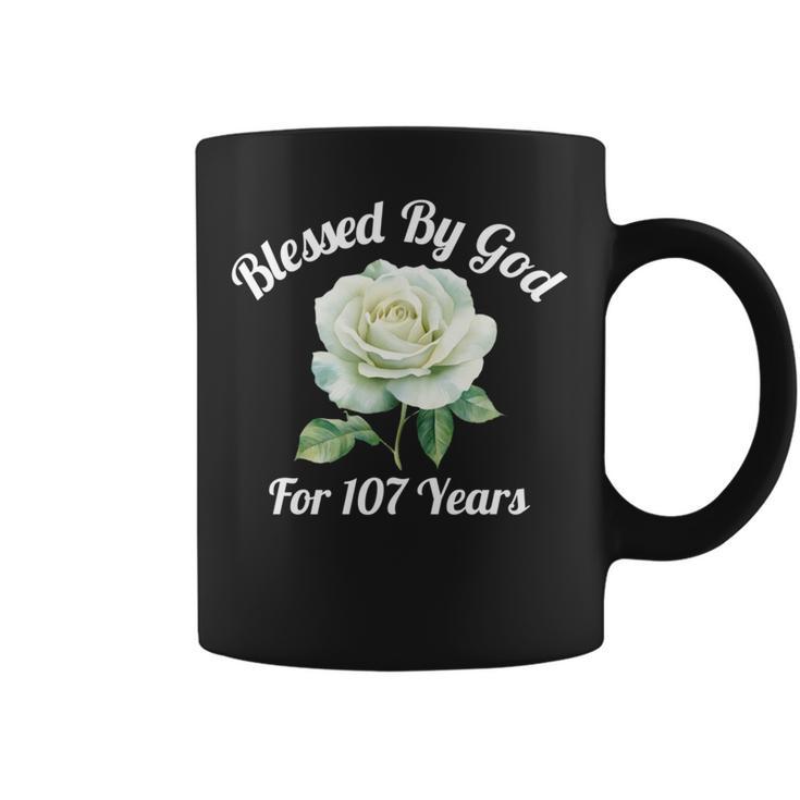 Blessed By God For 107 Yeasオールドローズフラワー 107歳の誕生日 長袖tシャツ コーヒーマグ