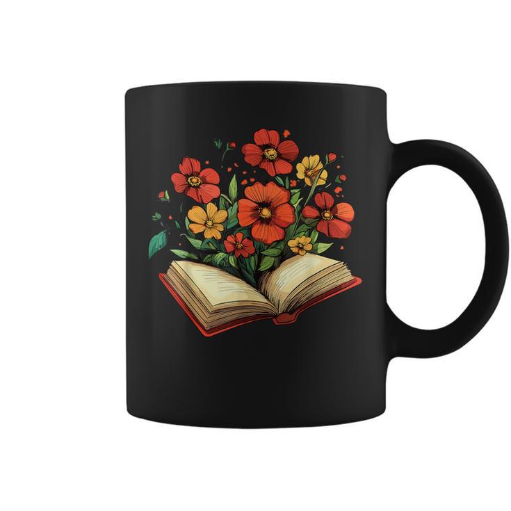 Book With Blooming Flowers Reading Nature Garden Graphic Print Coffee Mug