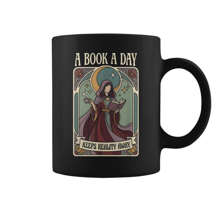 A Book a Day Keeps Reality Away Fairy Reading Tarot Card Graphic Print Coffee Mug A Book a Day Keeps Reality Away Fairy Reading Tarot Card Graphic Print Coffee Mug