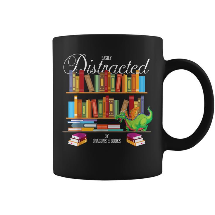 Book Lover Distracted By Books & Dragons Bookworm Graphic Print Coffee Mug