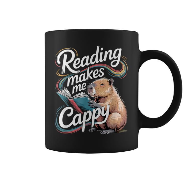 Book Lover Reading Makes Me Cappy Pun Capybara Reading Graphic Print Coffee Mug