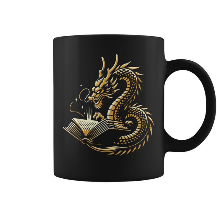 Book Lovers Dragon Fantasy Art Mythical Creatures Yellow Bookworm Chinese Dragon Graphic Print Coffee Mug Book Lovers Dragon Fantasy Art Mythical Creatures Yellow Bookworm Chinese Dragon Graphic Print Coffee Mug