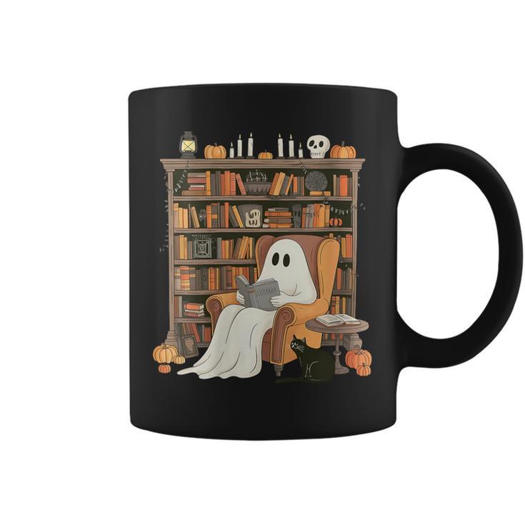 Bookish Ghost Haunted Library Cat Bookworm Book Lover Graphic Print Coffee Mug