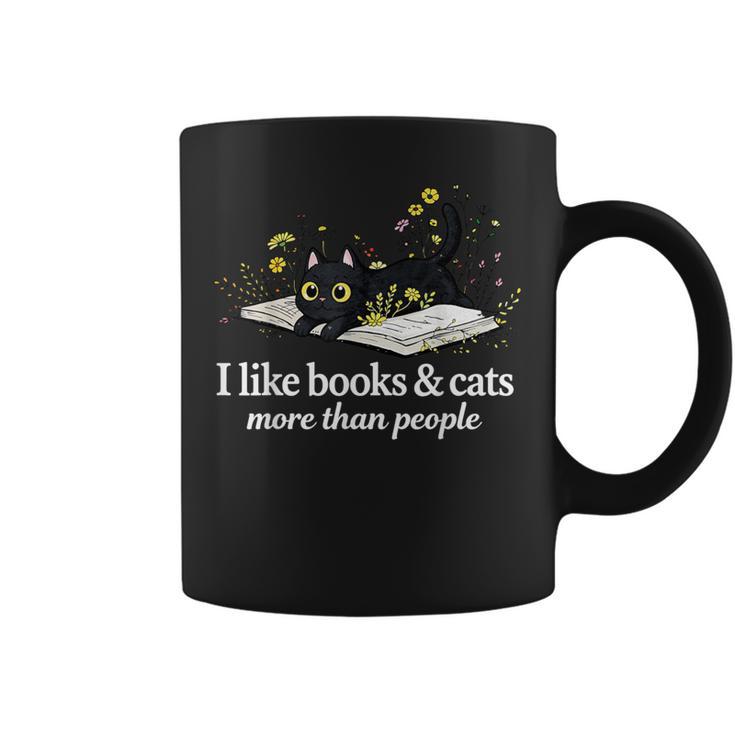 I Like Books & Cats More Than People Cat Book Lover Reading Graphic Print Coffee Mug