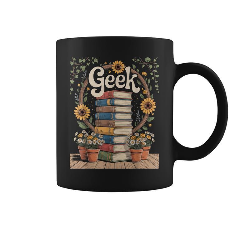 Books Geek Sunflower Floral Cute Vintage Books Reader Lover Graphic Print Coffee Mug