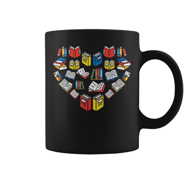 Books Heart Love Reading Teacher Librarian Bookworm Women Graphic Print Coffee Mug