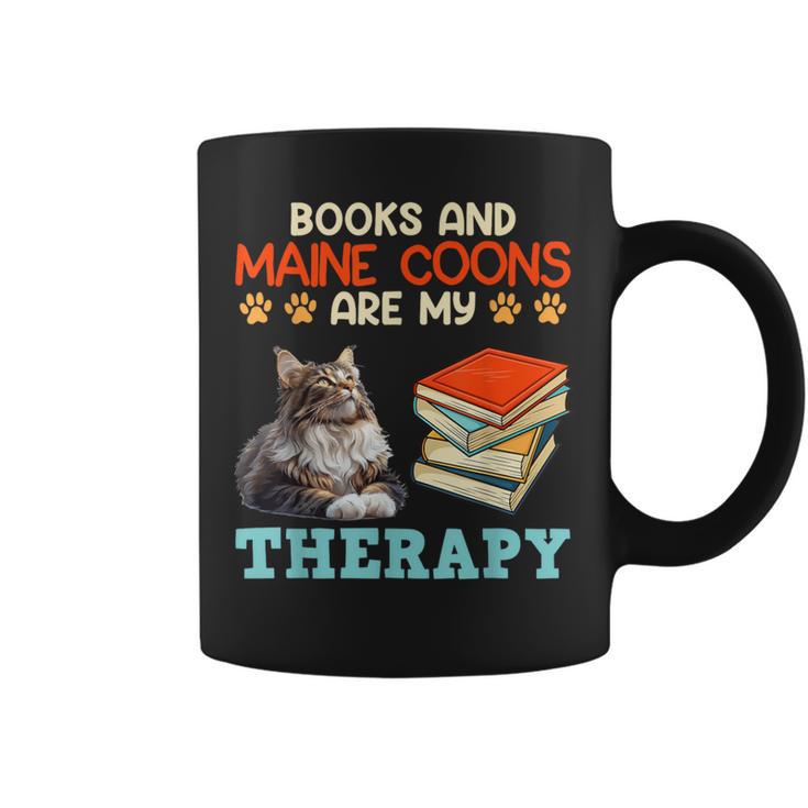 BOOKS AND MAINE COONS ARE MY THERAPY Main Coon Graphic Print Coffee Mug